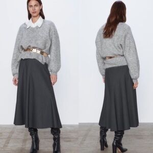 Zara ZW Collection Wool Melange Pleated Midi Skirt